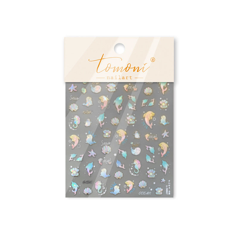 Iridescent Ocean Life: "Magical Rainbow Ocean" – 5D Embossed Nail Sticker