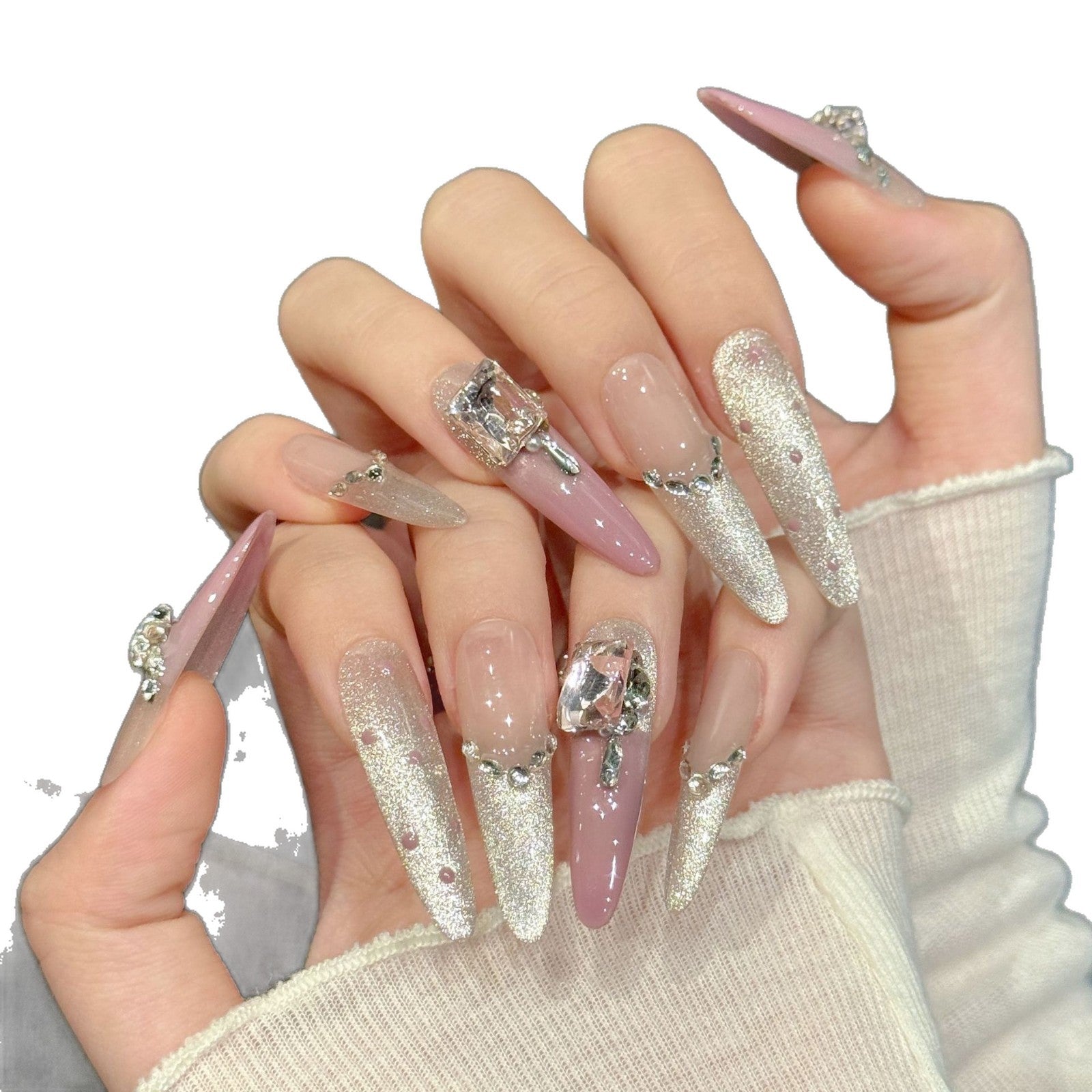 Pink Glitter Crystal Luxe Princess Nails