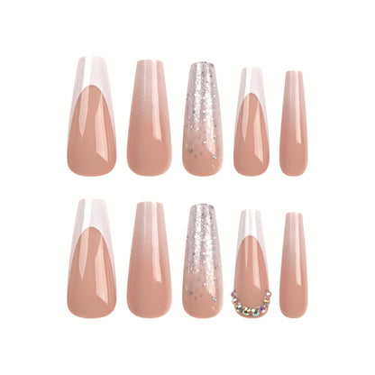 Classic French  wholesale glitter gradual change nail art color diamond point drill removable fake nail finished product｜365nails