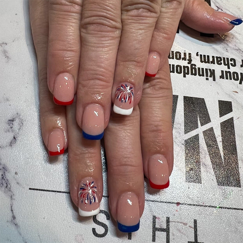 365nails: "Liberty French" – Classic White French & US Flag Printed Oval Nails