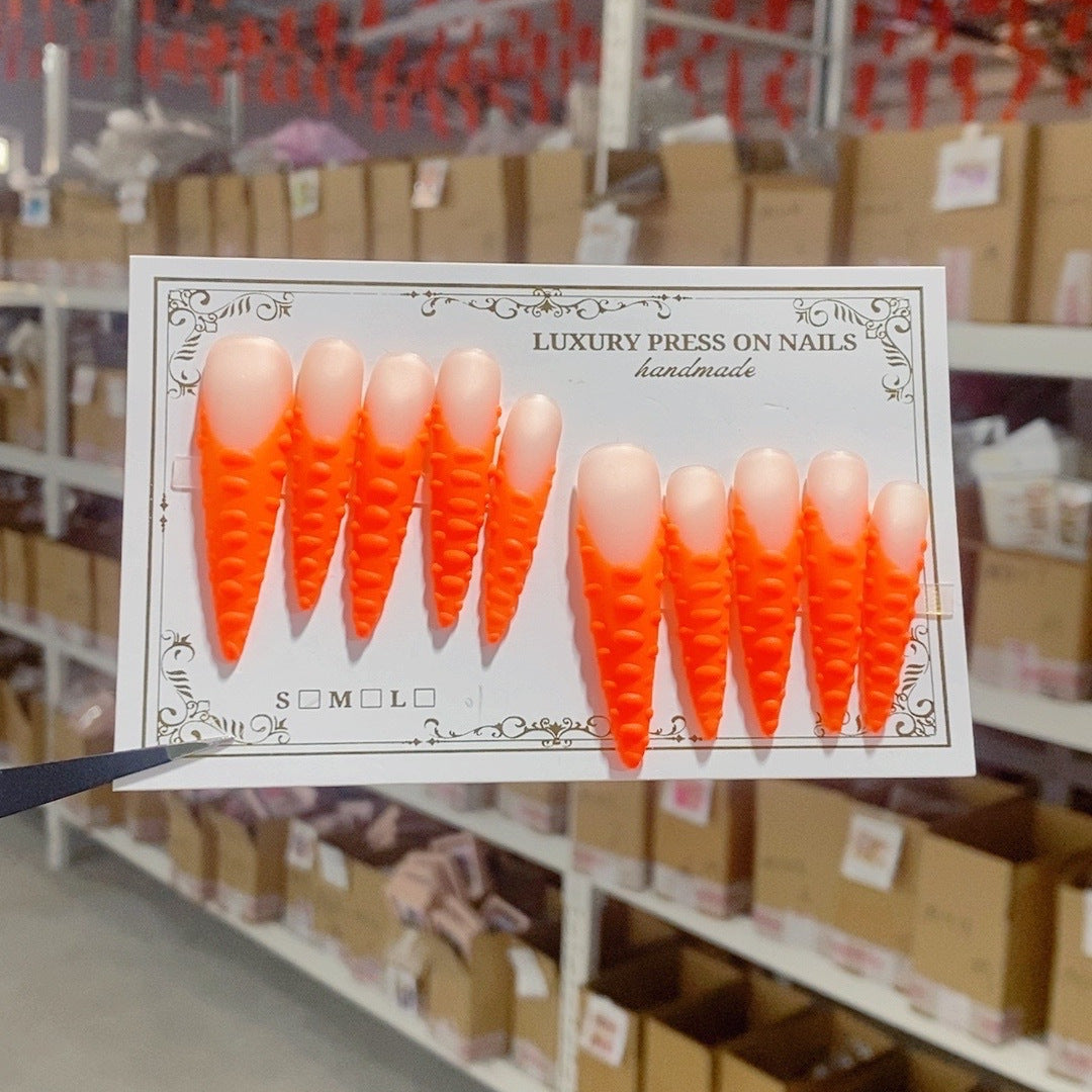 Neon Orange Gradient Textured Statement Press On Nails