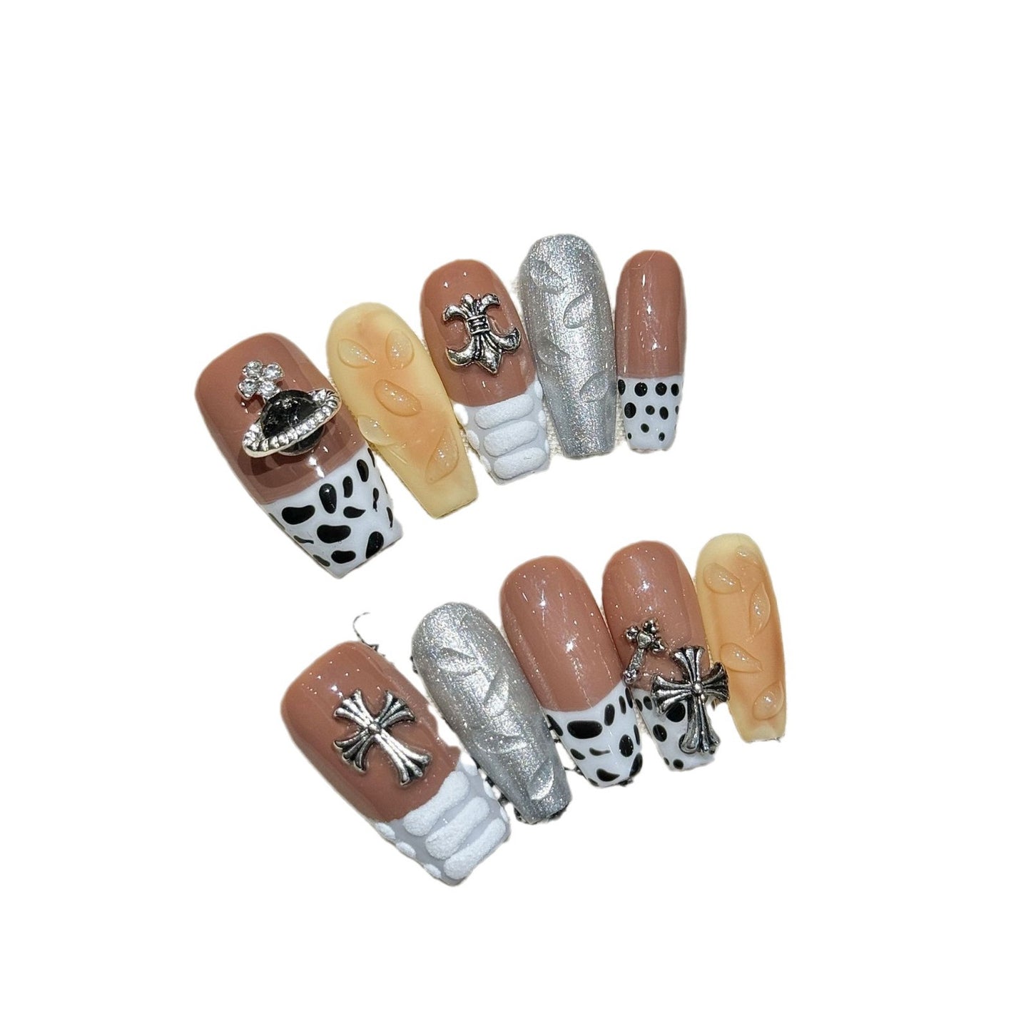 Ono leopard print personalized press on nails French autumn and winter gradient atmosphere showing white style Spice Girl advanced press on nails | 365nails