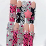 Pink Glitter Zebra Star Press On Nail Set