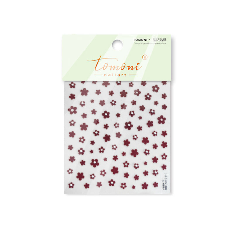 Burgundy Mini Flower & Pearl Accent Nail Sticker Set – "Crimson Petal Pearl"