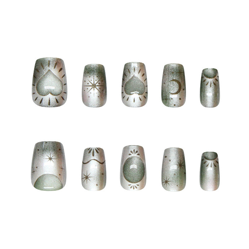 Nail Tips  prefabricated nail star moon cat eye love planet fashion girl white versatile fake nails short T nails 30 pieces｜365nails