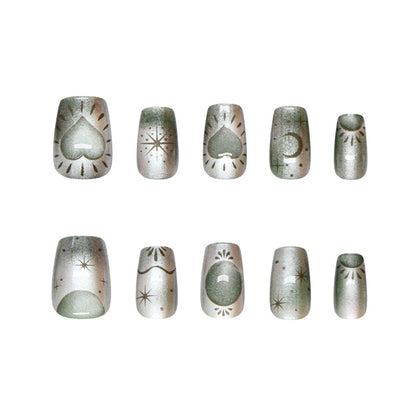 Nail Tips  prefabricated nail star moon cat eye love planet fashion girl white versatile fake nails short T nails 30 pieces｜365nails