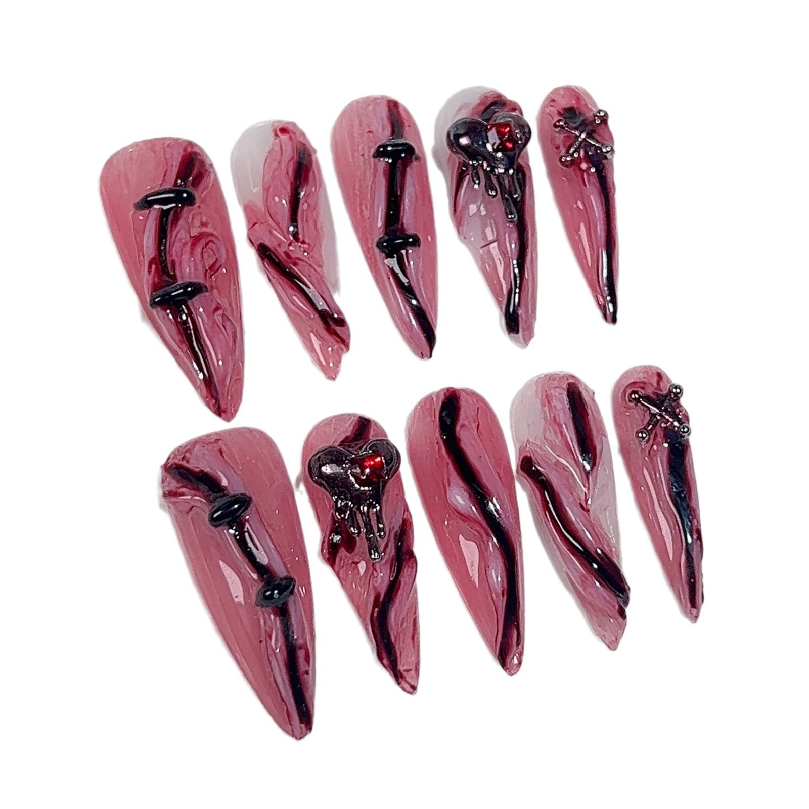 Unhas de pressão feitas à mão Halloween na Europa, América, Nicho de corte com faca Atmosfera quebrada Senso de personalidade Arte de unha criativa ｜ 365nails
