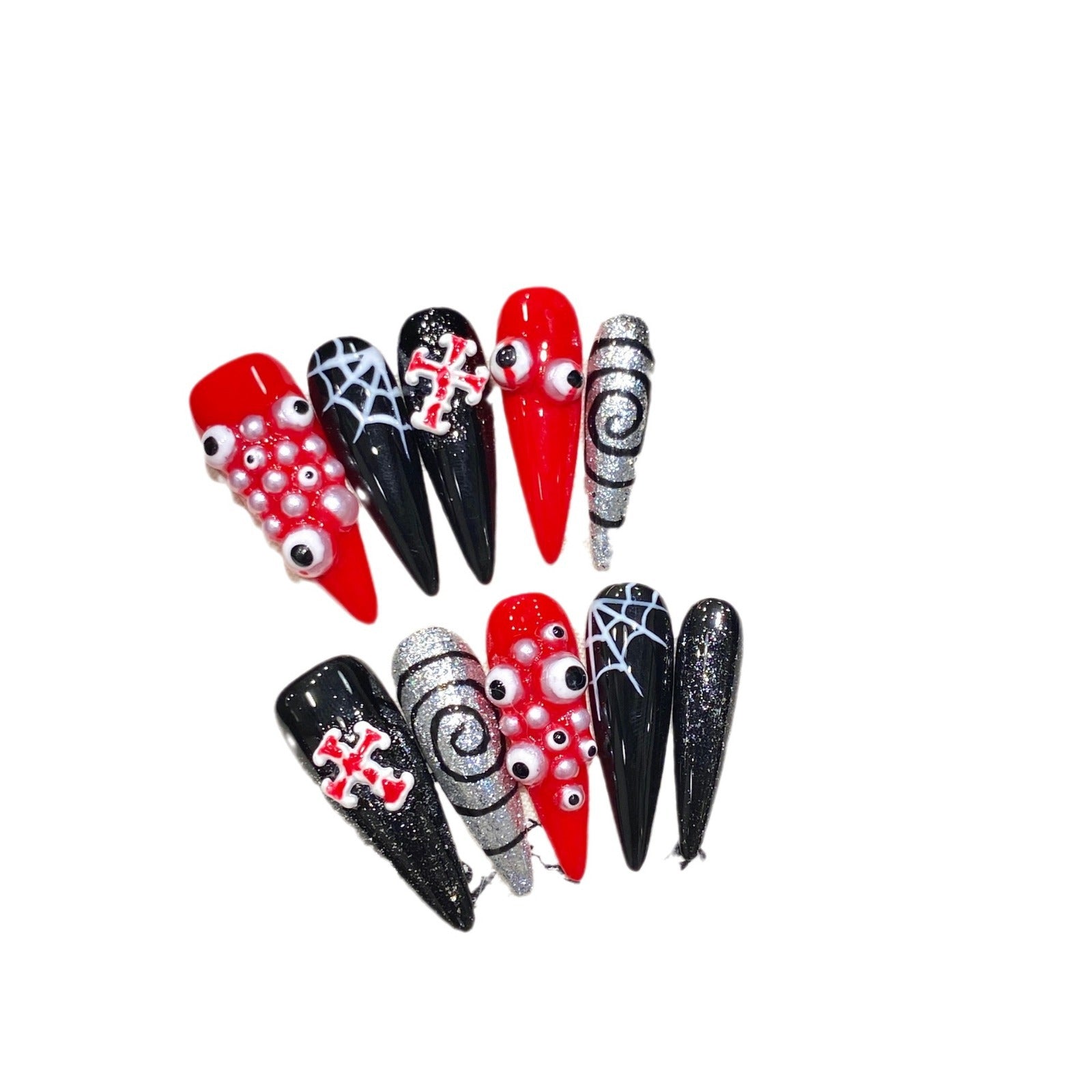 press on nails blood snake skin rivets millennial style Spice Girl three-dimensional dark girl handmade nails finished product | 365nails