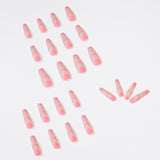 Unhas postiças longas com acabamento em francês rosa fosco, remendo removível para unhas ｜ 365 unhas