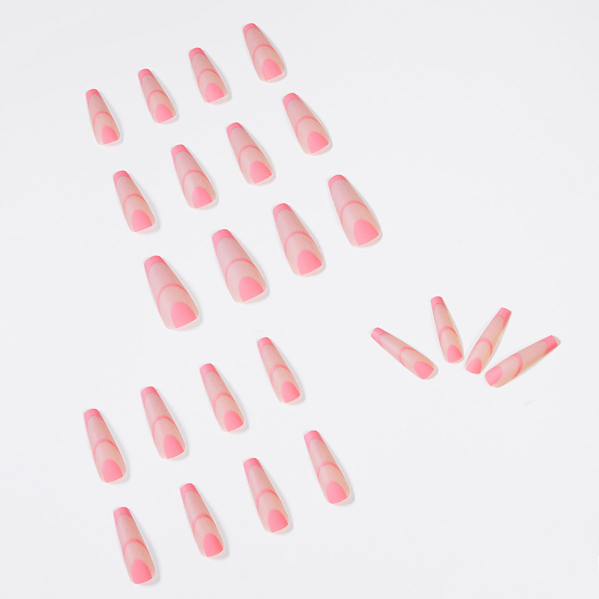 Unhas postiças longas com acabamento em francês rosa fosco, remendo removível para unhas ｜ 365 unhas