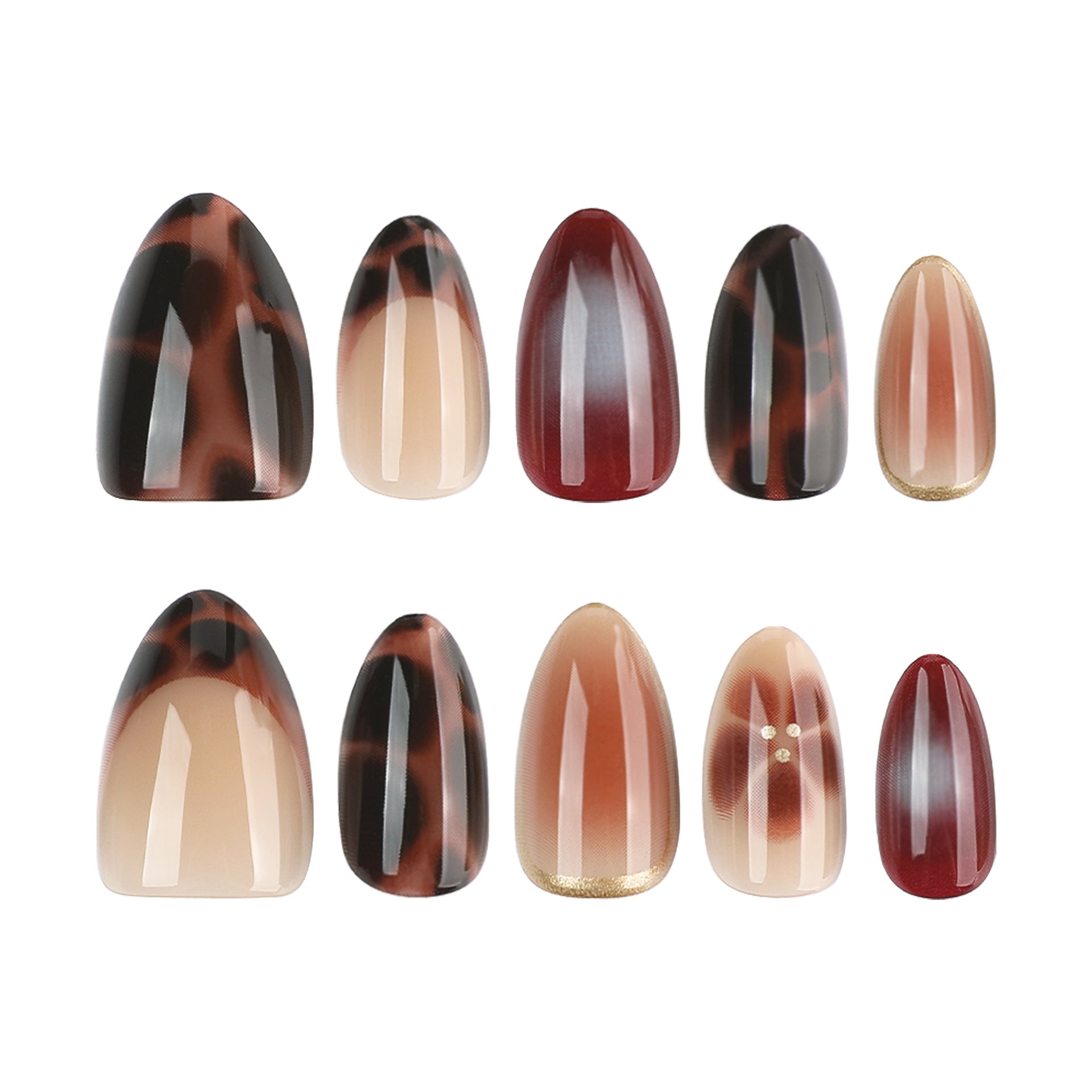 Lefan cross-border hot-selling tortoiseshell autumn and winter wearing nail almond nail art flower wearing nail piece fake nail wholesale