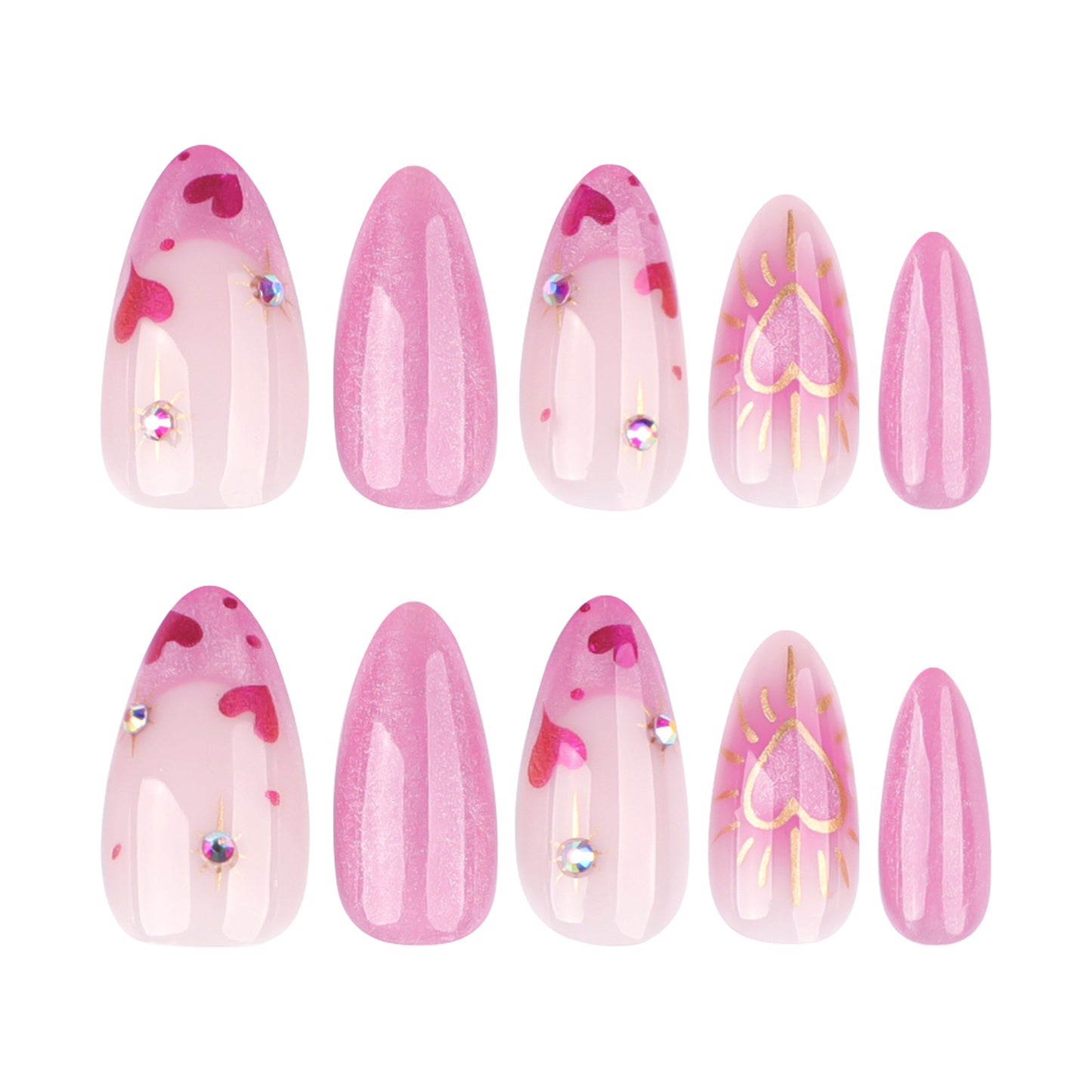 French pink cat eye flash  almond nail fake nail love nail art  finished product wholesale｜365nails