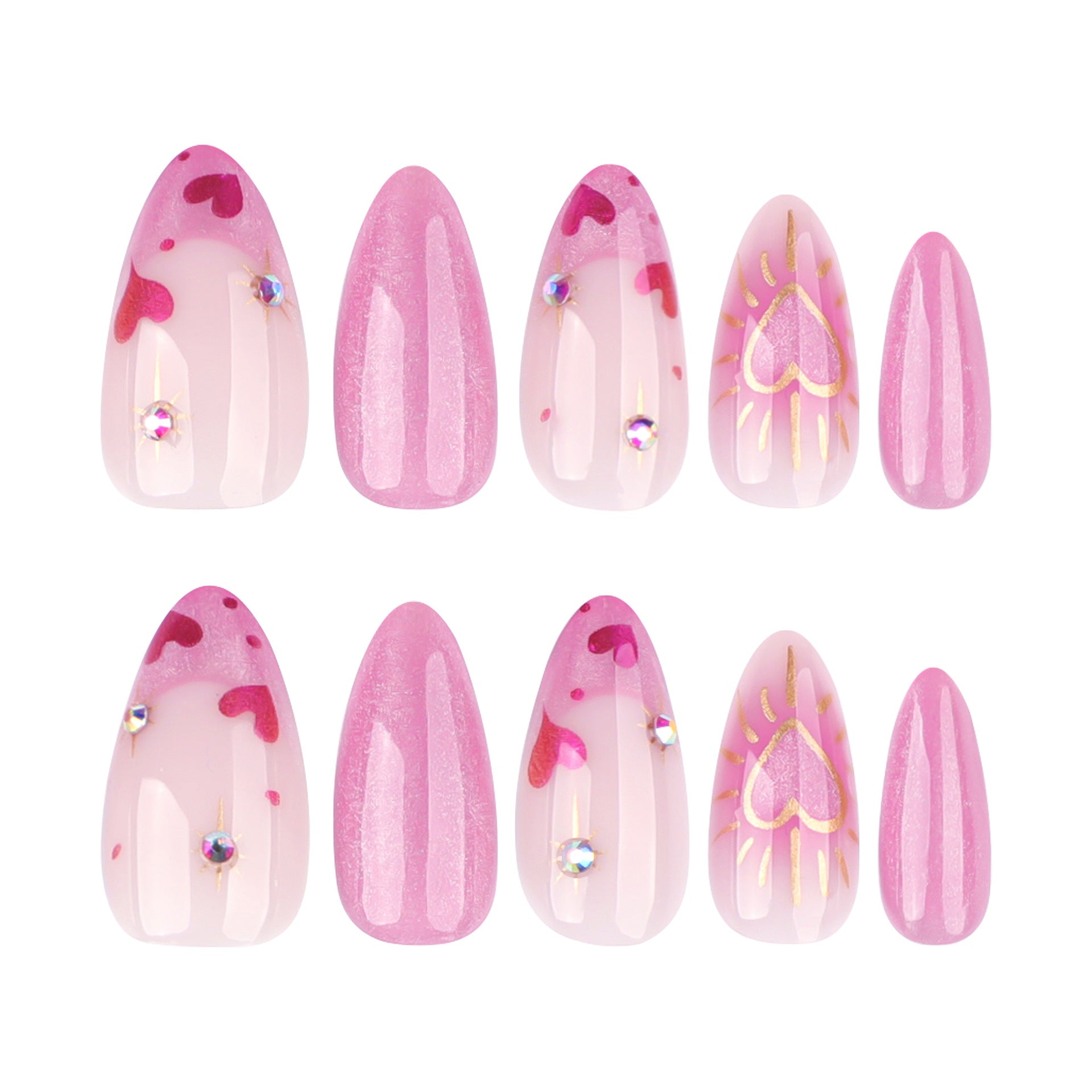 法式粉色貓眼閃光杏仁形成品（愛心美甲）批發｜365nails