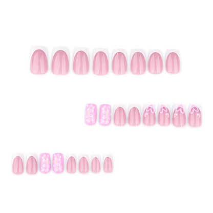 Spring and summer new products, flower love wearing nail French white manicure, medium and short square nail fake nail, hot-selling nail pieces in Europe and America｜365nails