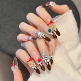 Chocolate Cake Christmas Press‑On Nails – Santa Snow Tree Design