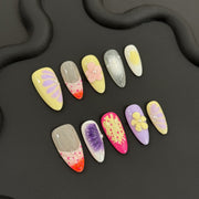 365nails: "Sun-Kissed Bloom" – Unhas Amêndoa Feitas à Mão com Florais 3D