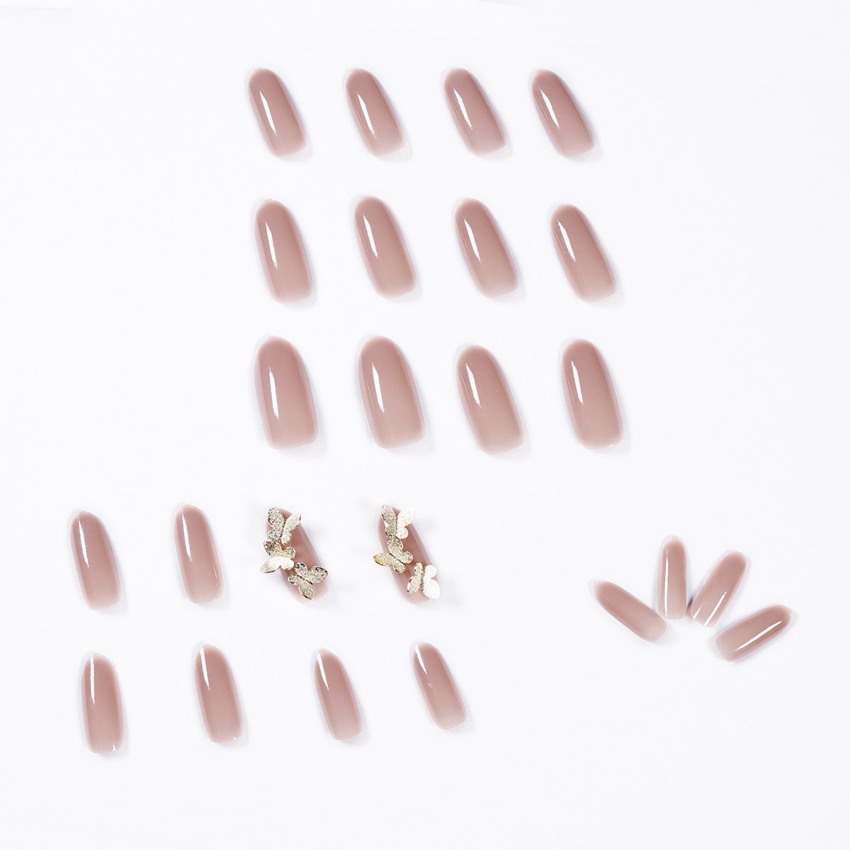 Uñas postizas con diseño de mariposa nude en color rosa oscuro | 365nails