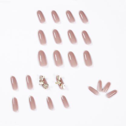 Unhas postiças com acabamento em borboleta rosa escuro nude ｜365nails