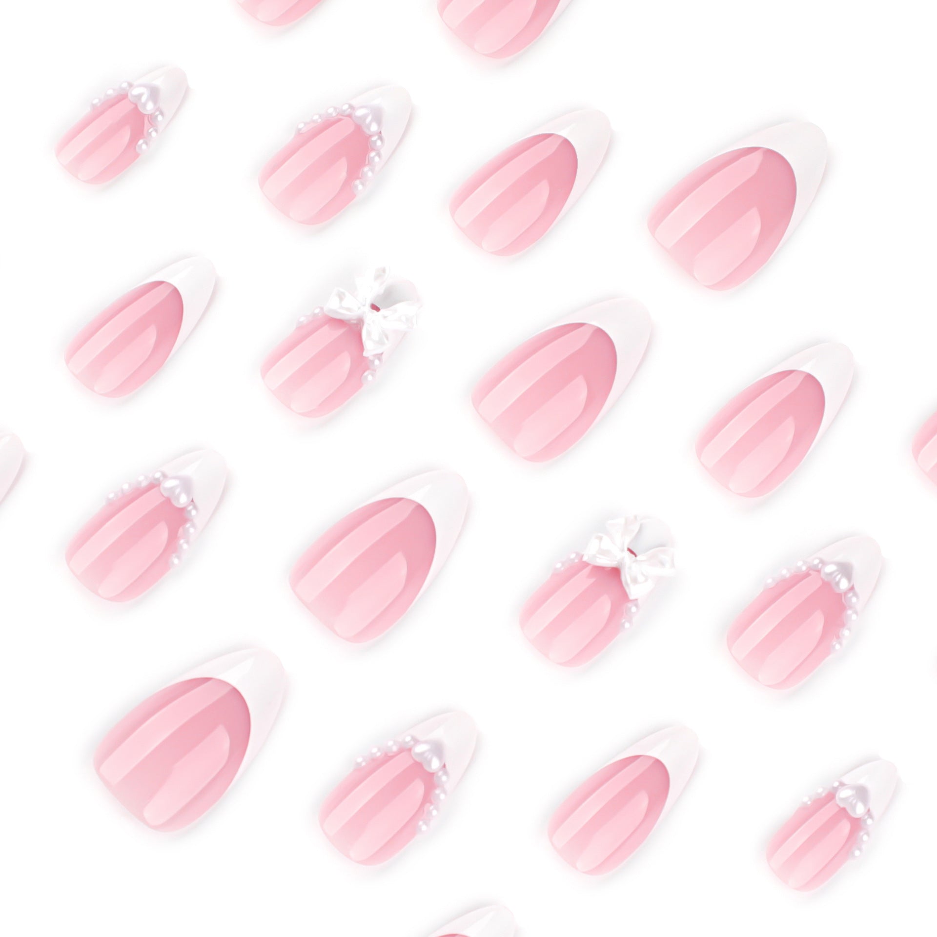 French Almond Pink Bow press-on nails