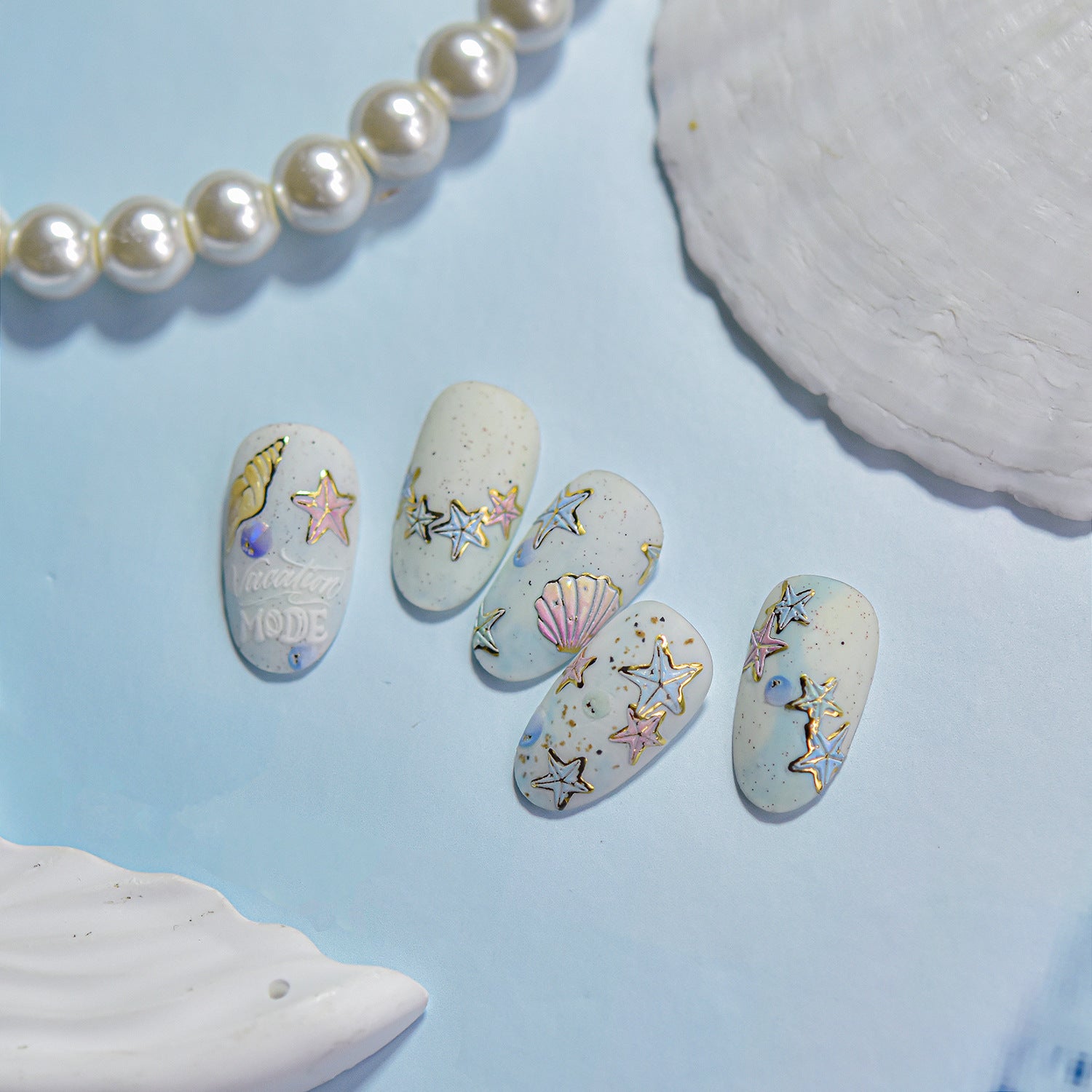 Ocean Shell Collection: "Iridescent Seashell" – 3D Holographic Nail Sticker