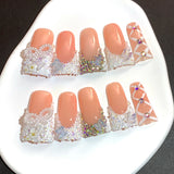 Peach Crystal Sugar Lace French Press On Nails