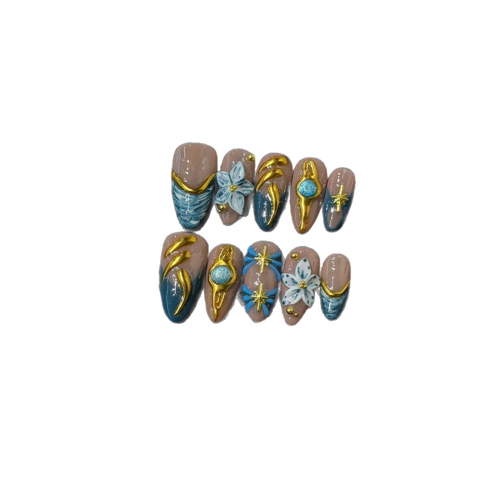 365nails: "로얄 블룸" – 3D 장식 수제 코핀형 네일