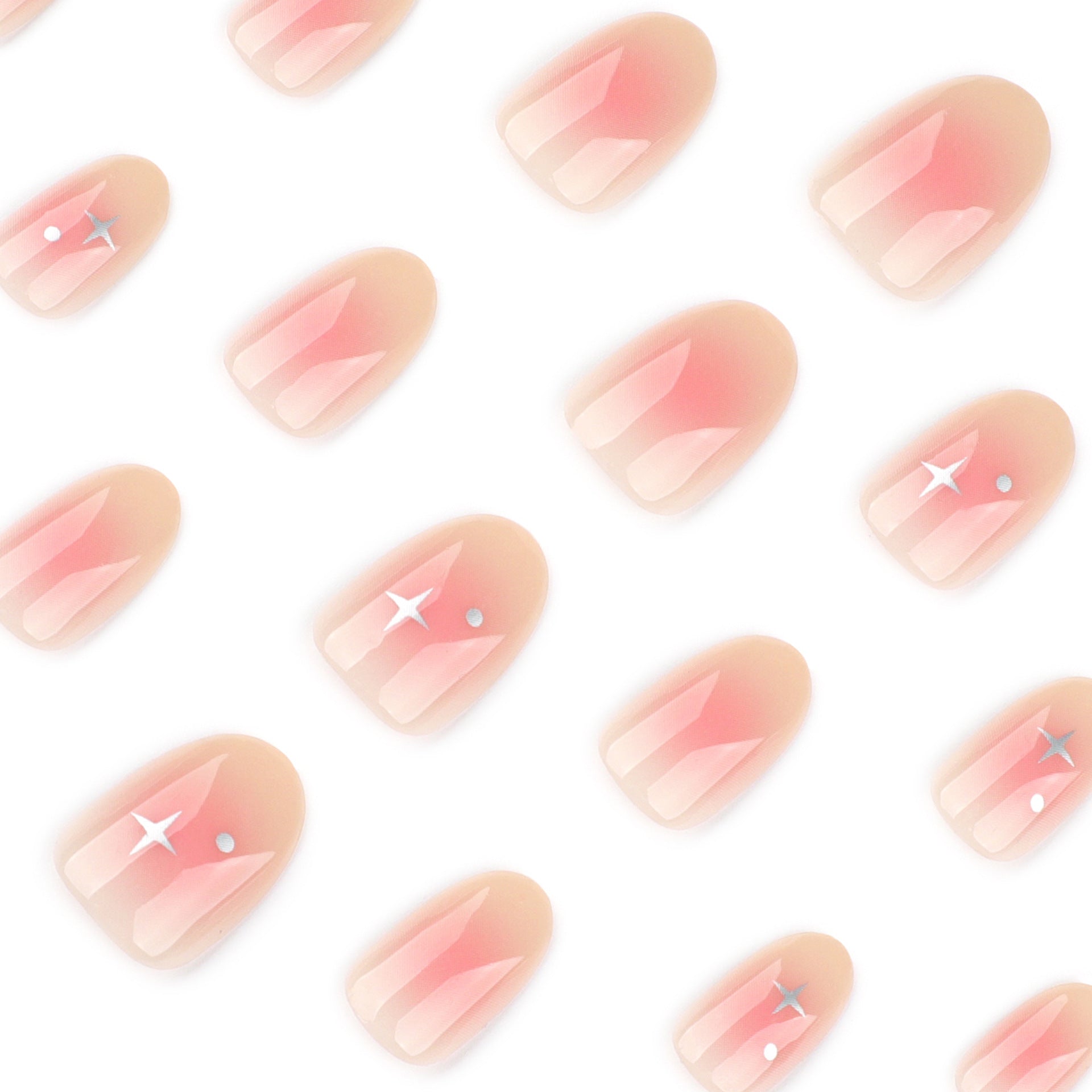 Soft Pink Gloss Nails with Subtle Silver Star Accents