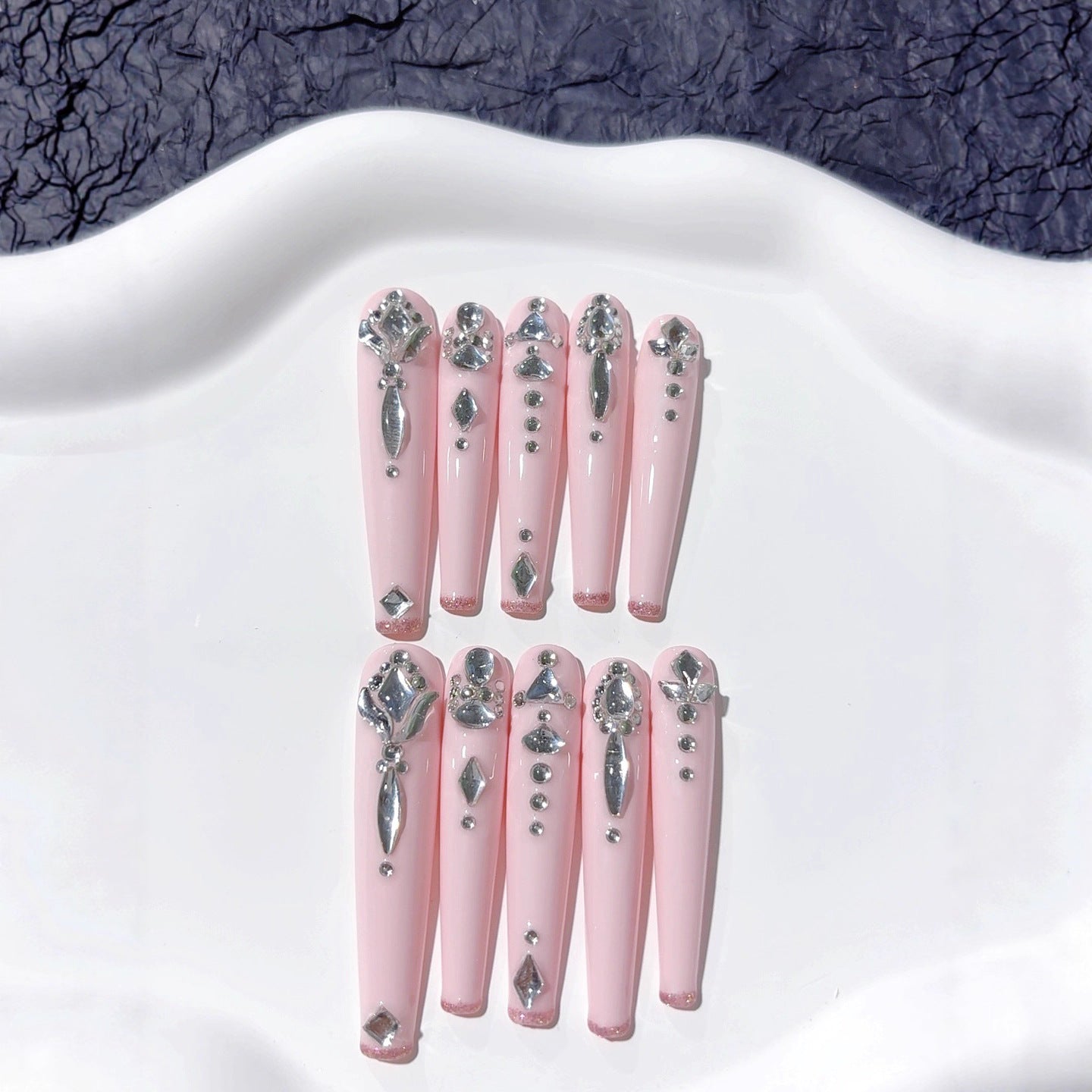 Blush Pink Crystal Minimal Press On Nails