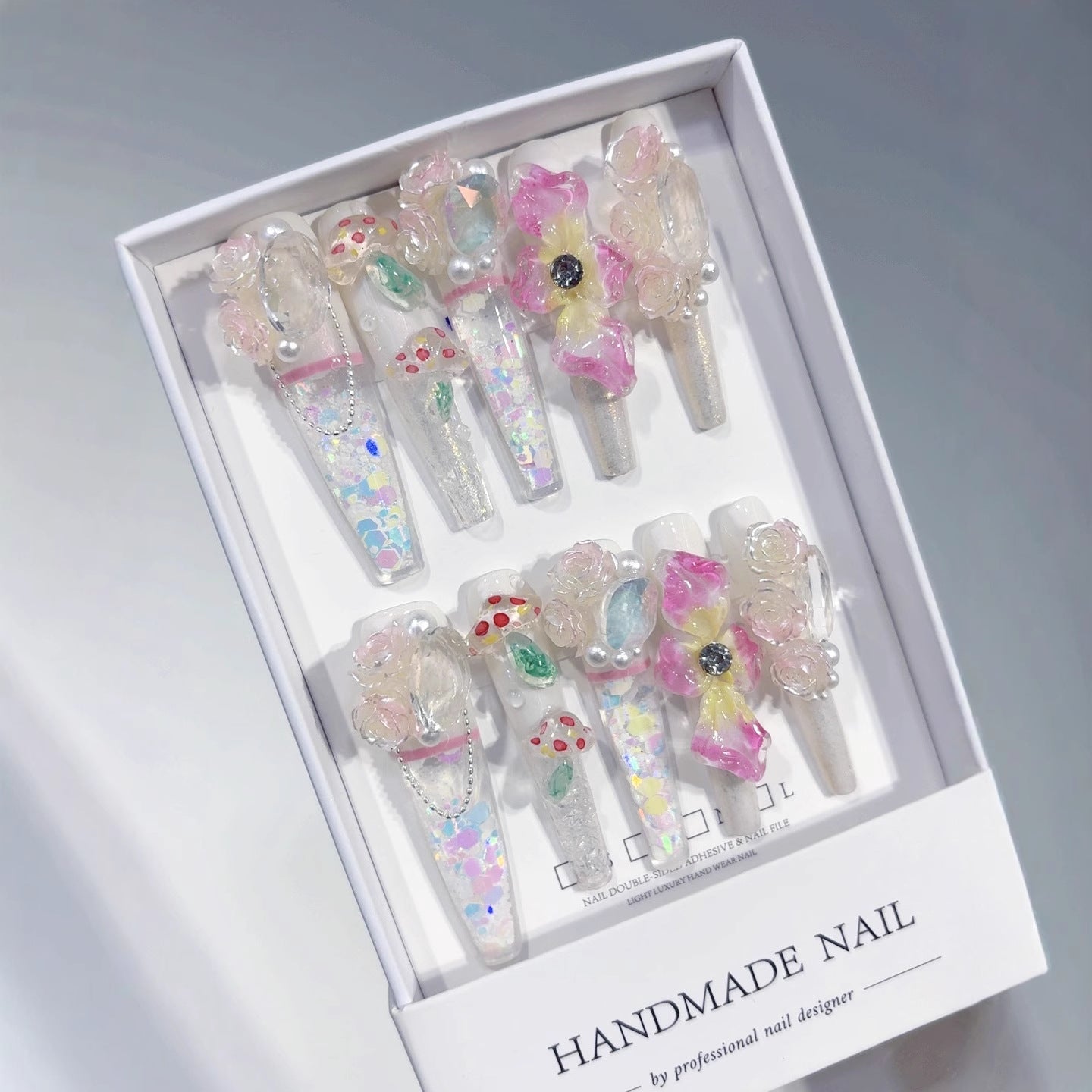 Iridescent Floral Extra Long Press On Nails