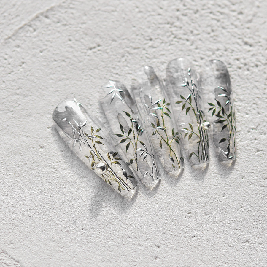 Ink Bamboo Nail Stickers – 5D Embossed Chinese Calligraphy Set