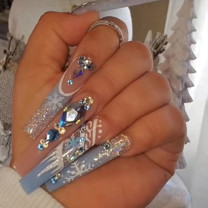 Christmas press on nails snowflake love snowman manicure short almond bow  long nail wholesale｜365nails