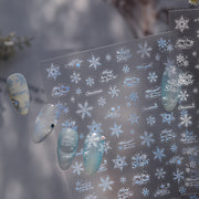 White Christmas Snowflake & Script: "Winter Frost Wonderland" – 5D Embossed Nail Sticker