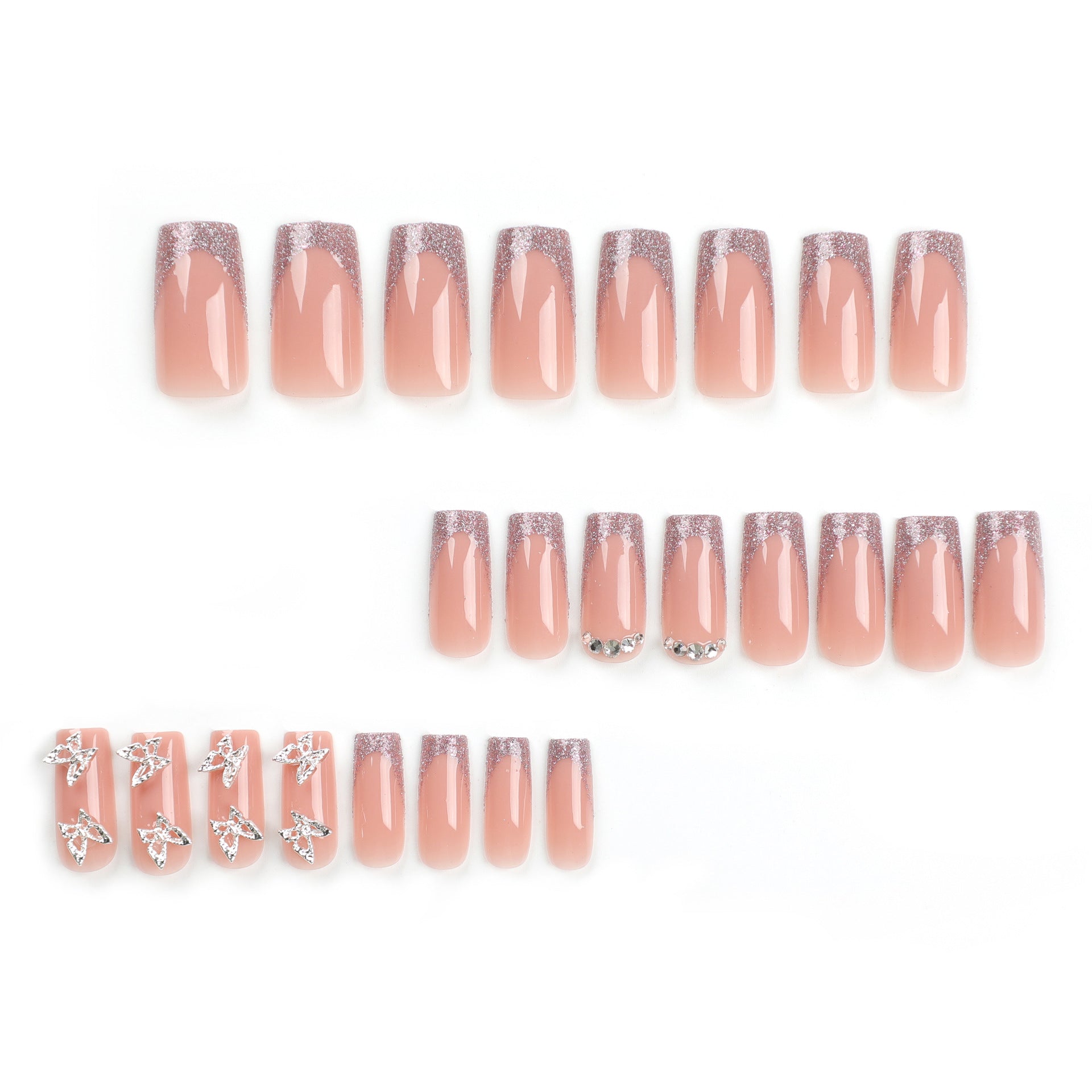 中長款方形穿戴甲 美甲貼片 蝴蝶圖案 假甲 指甲貼｜365nails