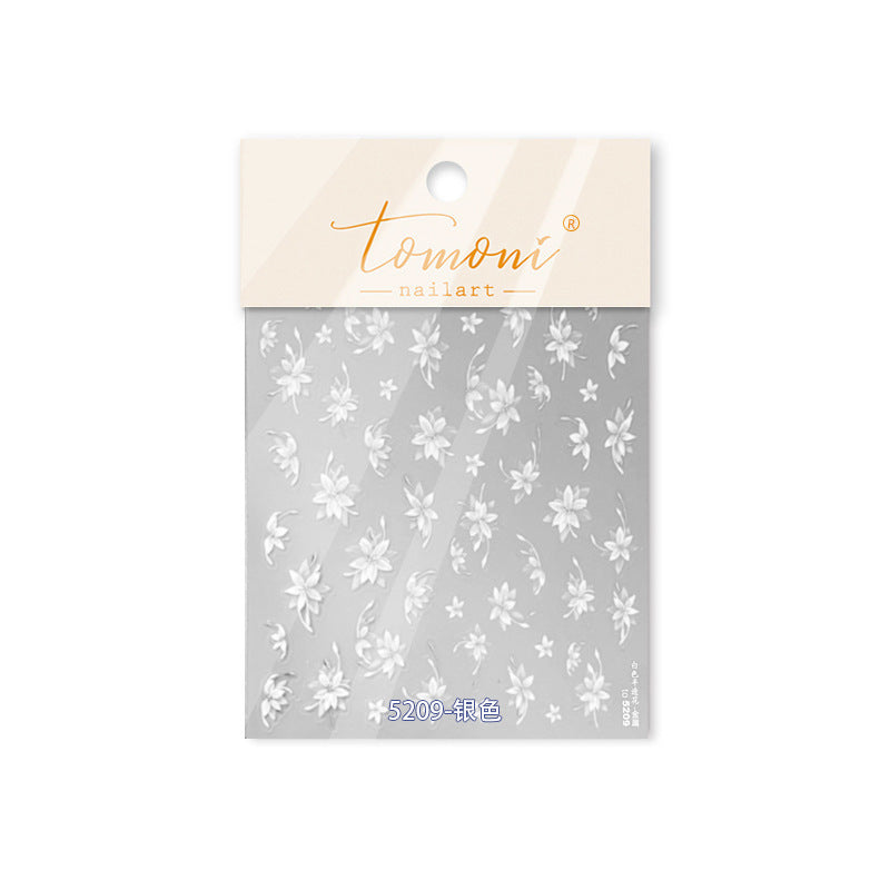 Silver Floral Collection: "Elegant Silver Orchid" – 3D Embossed Nail Sticker