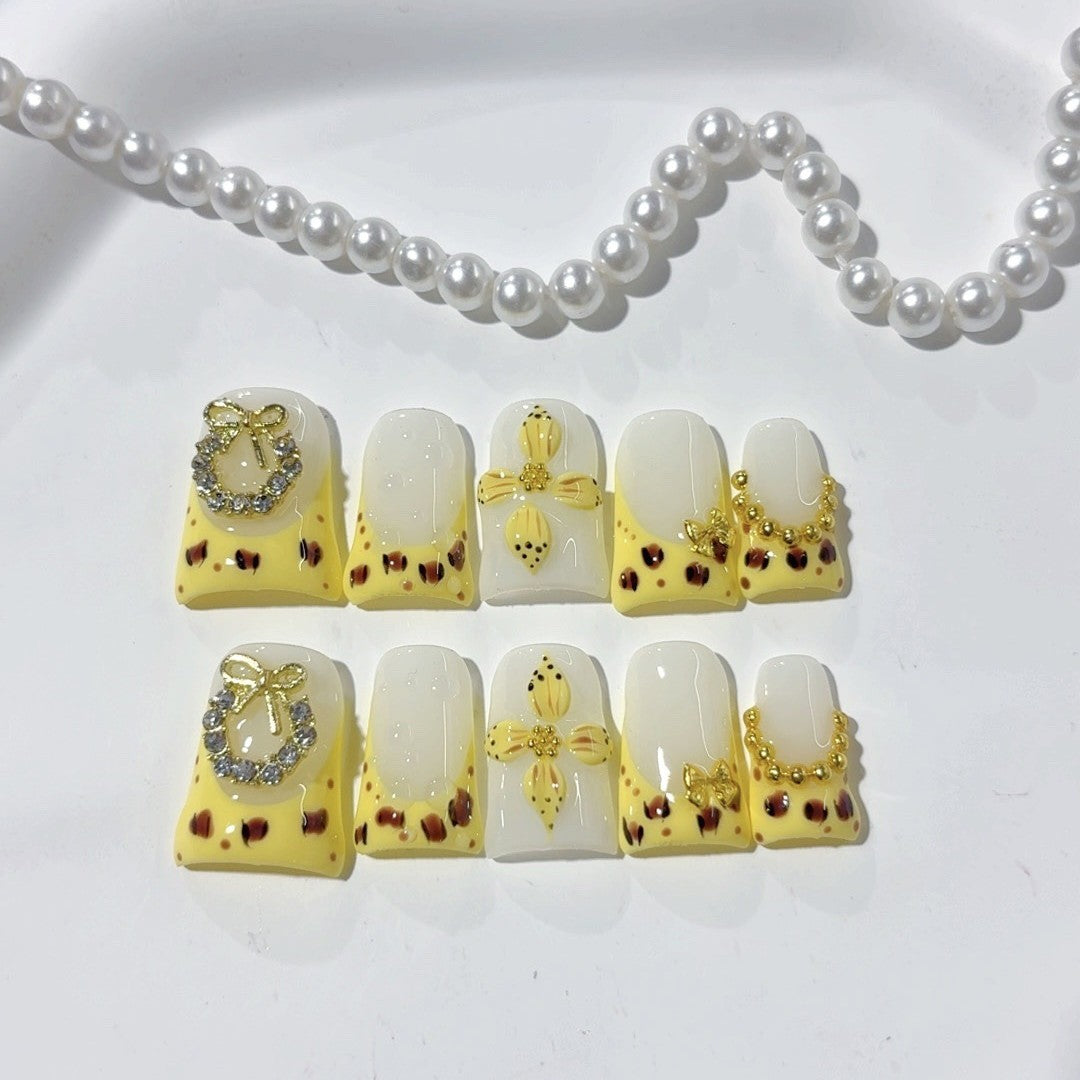 365nails 金色豹紋系列「魅力豹紋」—方形手工製3D裝飾穿戴甲