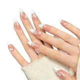 Soft Nude French Petal Flower Glossy Press On Tips