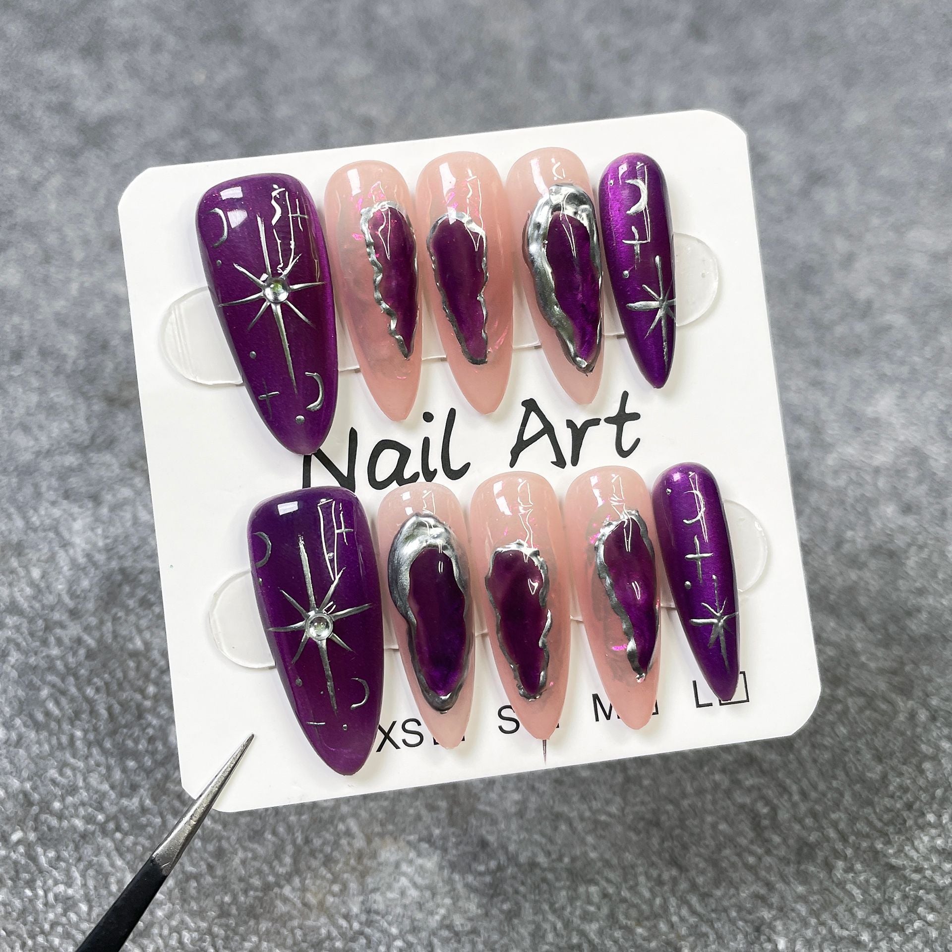 Mystic Purple Chrome Liquid Metal Celestial Long Press-On Nails