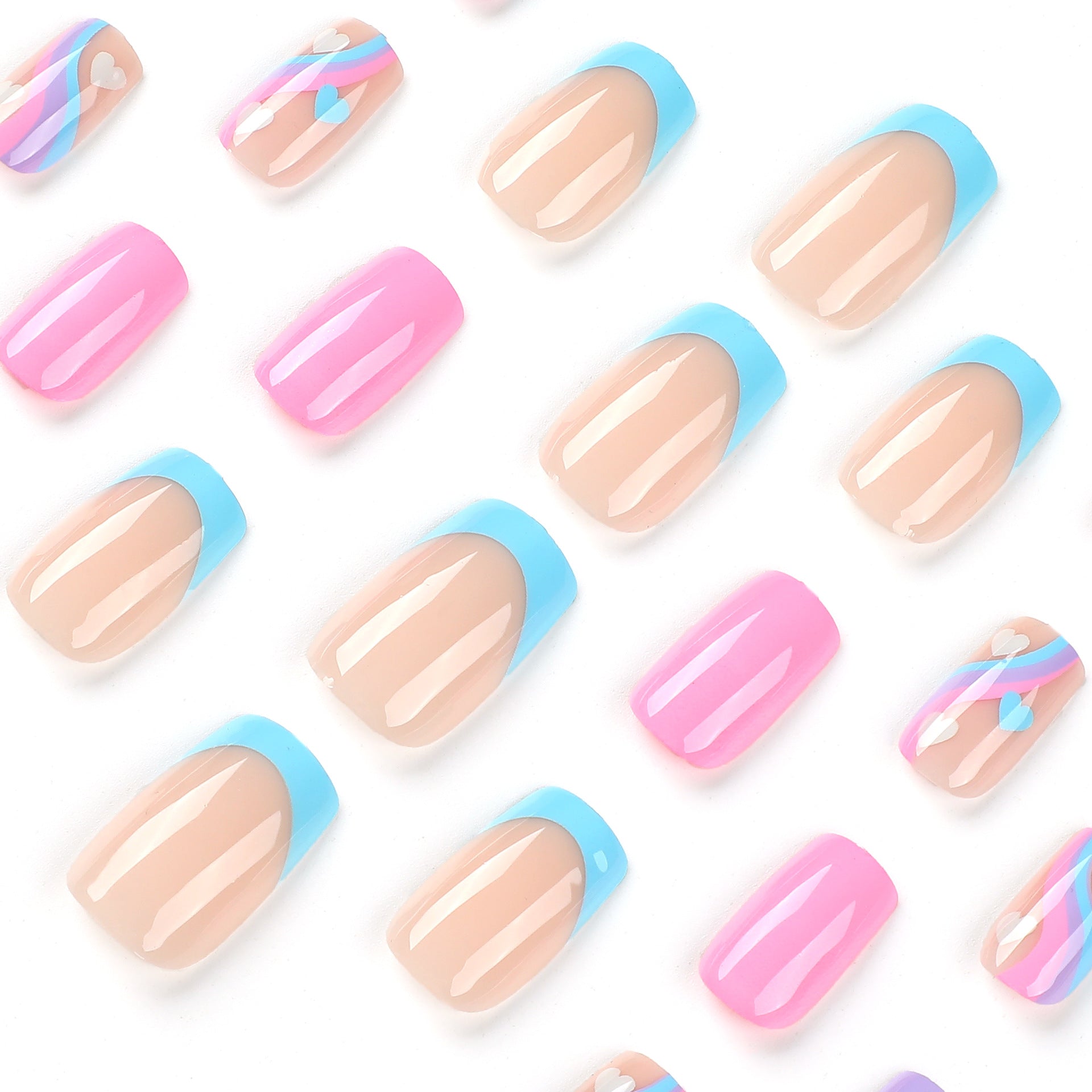 藍紫法式多色波浪愛心穿戴甲片 成品批發｜365nails
