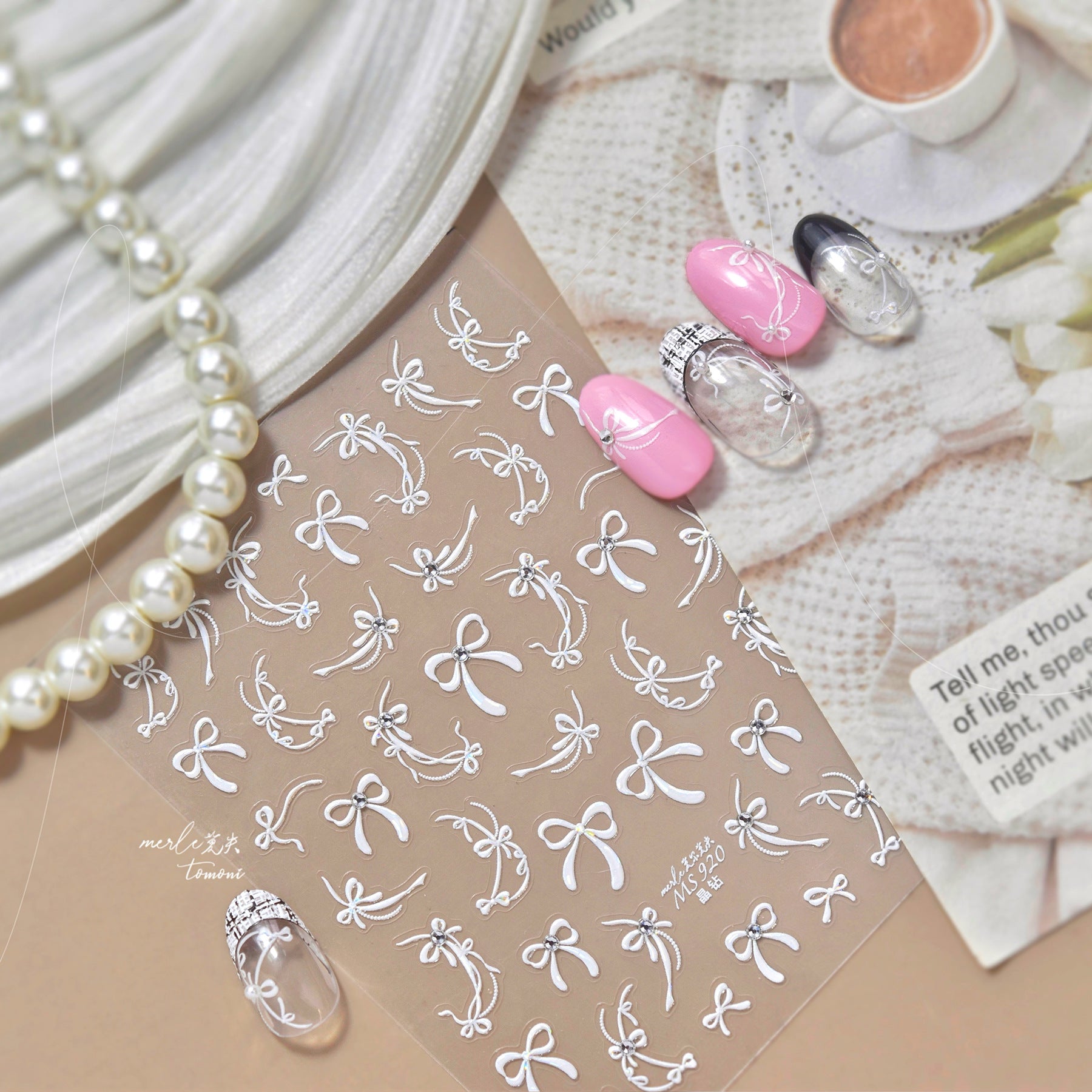 White Crystal Bow – 5D Embossed Elegant Accent Set