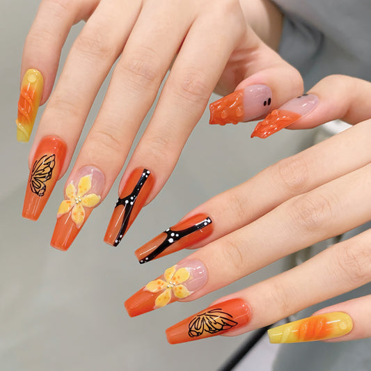 Hand-carved summer small yellow flowers  spice girls purely handmade nails | 365nails