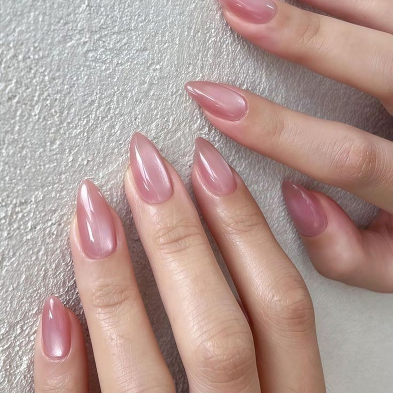 Minimalist nude pink cat eye press-on nails - short stiletto shape