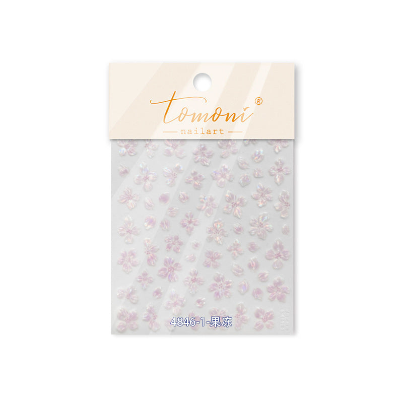 Iridescent  Embossed Flower Nail Stickers – Translucent Petal Set