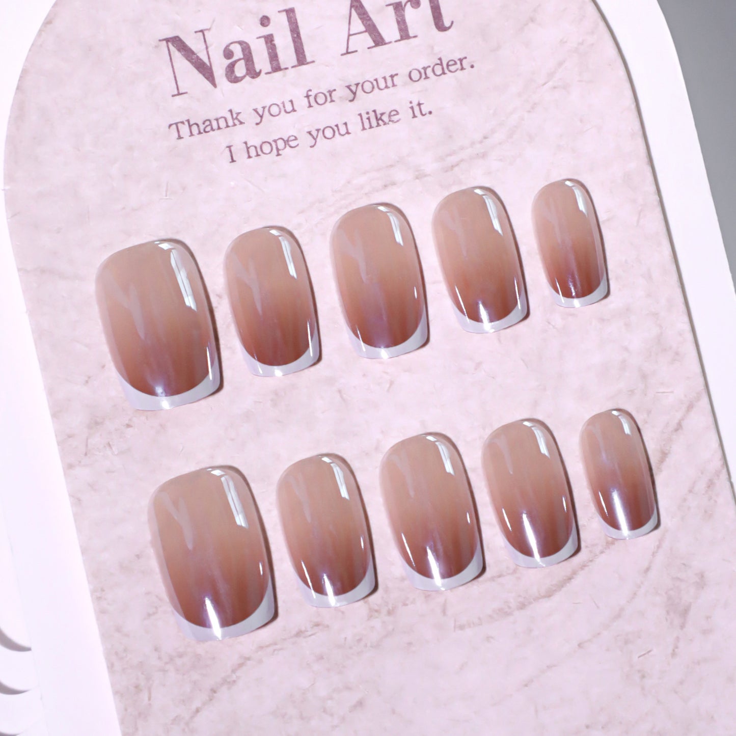 Nude gradual change French white coated short square press-on nails