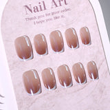 Nude gradual change French white coated short square press-on nails