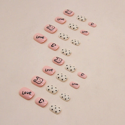Short pink cute rabbit stick figure manicure love childlike sweet kids nails｜365nails