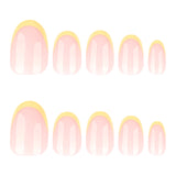 Soft Pink Almond Nails with Yellow French Tip Glow