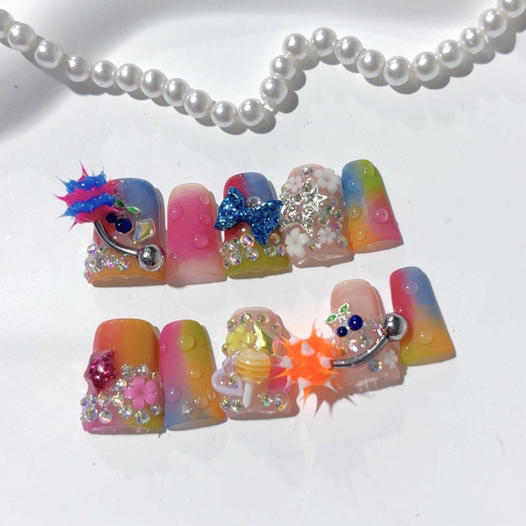 Neon Carnival：「彩虹派對」 – 短款 方形 穿戴甲