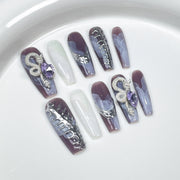 Watercolor Marble Nails with Mirror Chrome and Sculpted Dragon