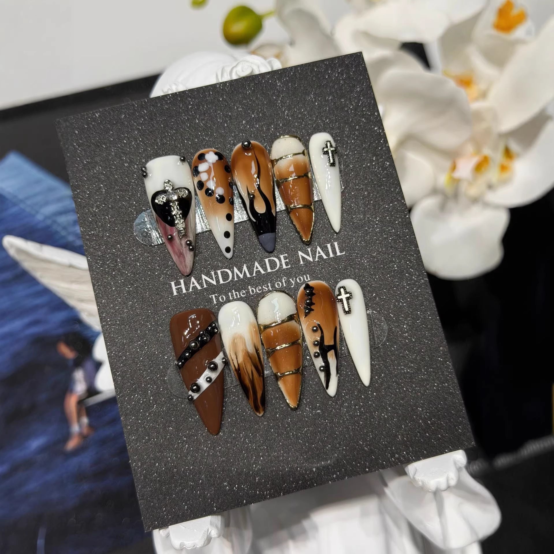 365nails: "Caramel Dream" – 3D Bear Handmade Almond Nails