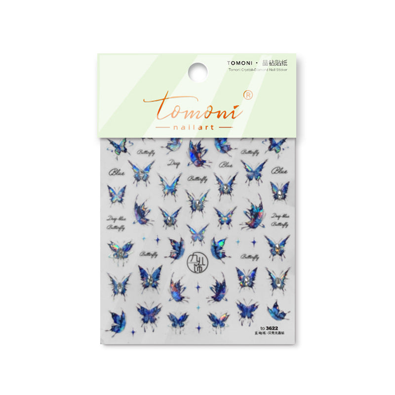 365nails: 무지갯빛 딥블루 나비 크리스탈 네일 스티커 세트